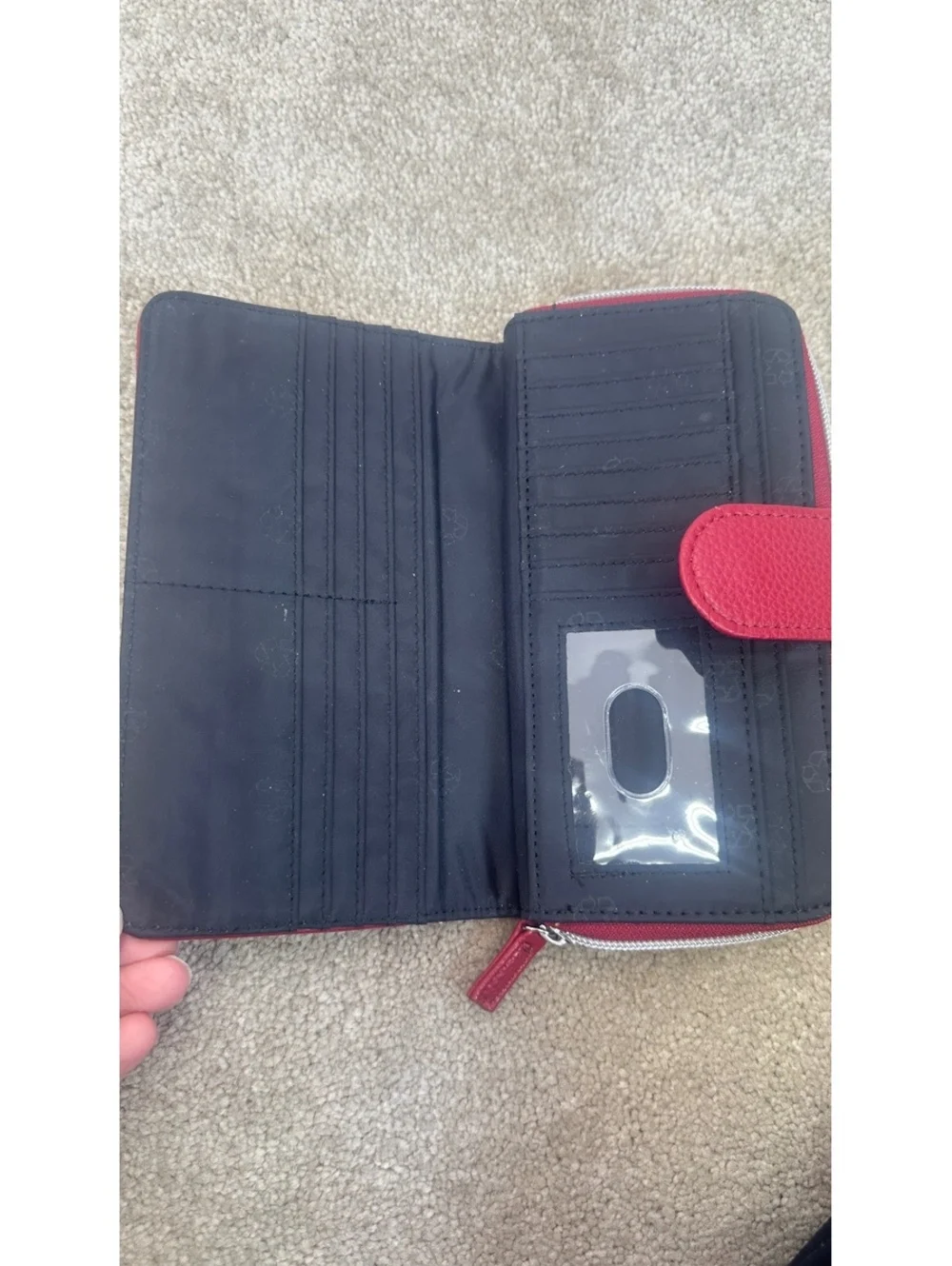 Liz Claiborne Red Dome Satchel Textured Faux Leather Matching Wallet Set